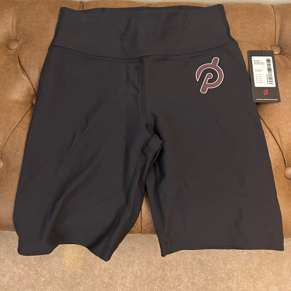 Peloton Black High-Rise Bike Shorts with Maroon Logo